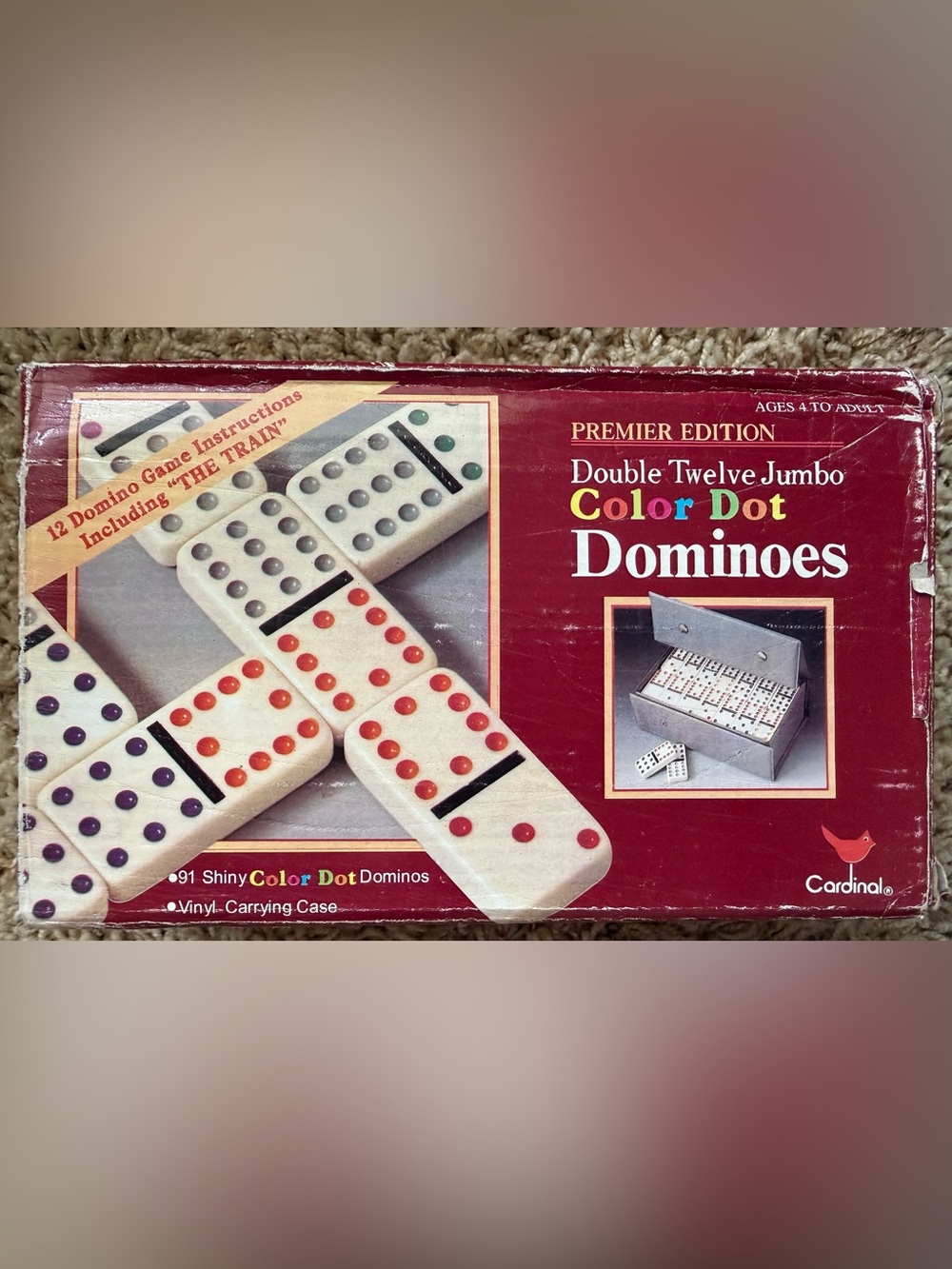 Vintage Color Dot Dominoes Set - Red and Green 91 pieces Cardinal